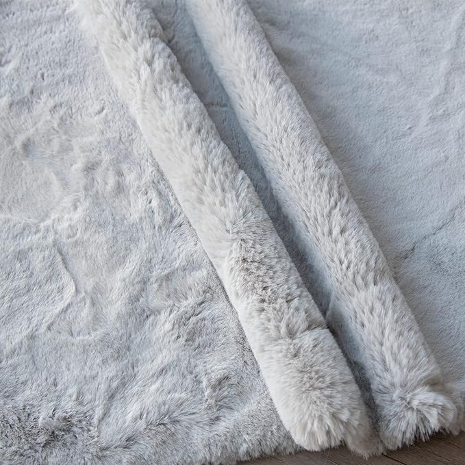 ORINOVA Grey Washable Fluffy Round Rugs 6ft Faux Bunny Fur Rugs for Living Room Bedroom Boho Circle Sheepskin Rug Teen Room Nursery Rug