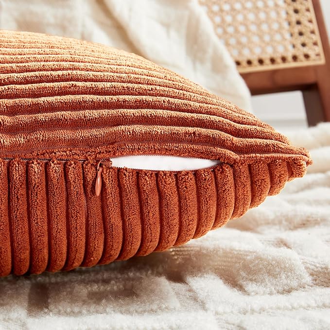 Fancy Homi Set of 2 Burnt Orange Lumbar Decorative Throw Pillow Covers 20x28 Inch for Living Room Couch Bed, Boho Farmhouse Fall Home Decor, Soft Corduroy Corss Patchwork Cushion Case 50x70 cm