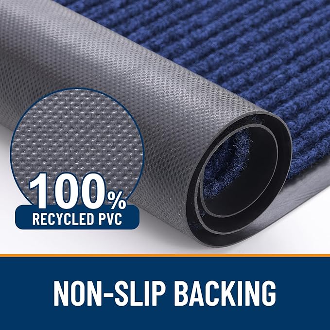 OLANLY Front Door Mat Indoor Outdoor Entrance, Waterproof Heavy Duty Doormat, Fade Resistant, Low Profile, Easy Clean Patio Porch Welcome Floor Mats for Entry, 59x30, Blue