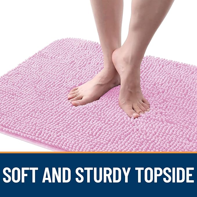 OLANLY Dog Door Mat for Muddy Paws 45x27, Absorbs Moisture and Dirt, Absorbent Non-Slip Washable Doormat, Quick Dry Chenille Mud Mat for Dogs, Entry Indoor Entryway Carpet for Inside Floor, Pink