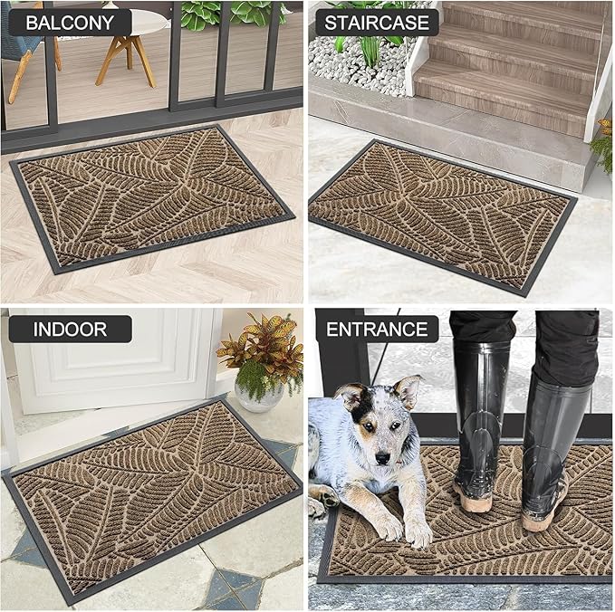 Colorxy Waterproof Doormat, Sturdy Natural Rubber Front Indoor Mat, Non Slip Low Profile Indoor Outdoor Door Mats, Stain and Fade Resistant Floor Mat, Easy Clean Patio Entrance Mat, 59''x20'', Brown