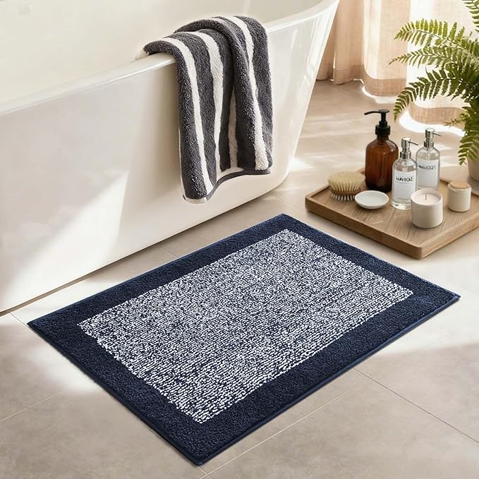 36x24 Large Bathroom Rugs Washable Non Slip, Dark Blue Bath Mat for Bathroom Floor Tub, Soft Absorbent Quick Dry Mats for Shower, Bathtub,Home Decor