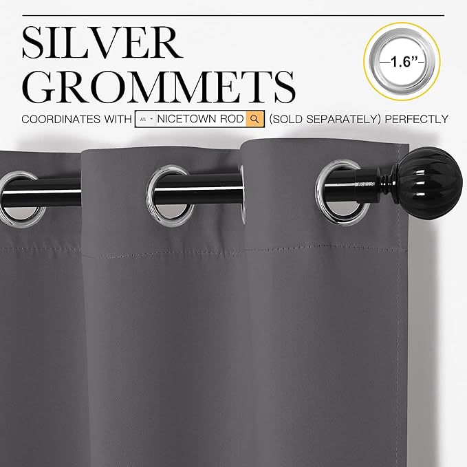 NICETOWN Bedroom Blackout Curtains Panels - Triple Weave Energy Saving Thermal Insulated Solid Grommet Blackout Draperies for Patio (1 Pair, 55 inches by 96 Inch, Grey)
