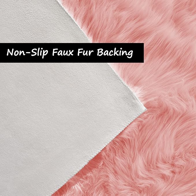 Goolela Pink Fluffy Rug 4x6 Fuzzy Faux Fur Shag Sheepskin Shaggy Rug for Bedroom Living Room Washable Rectangle