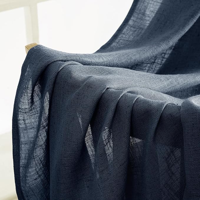 MIULEE Navy Blue Linen Curtains 72 Inch Length 2 Panels for Bedroom Living Room, Soft Thick Linen Textured Natural Window Drapes Semi Sheer Light Filtering Back Tab Rod Pocket Burlap Look Decor
