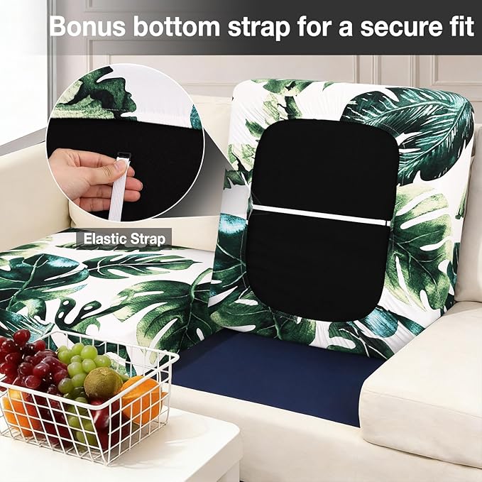 hyha 8Pcs Patio Cushion Covers, Stretch Outdoor Couch Cushion Covers, Washable Outdoor Chair/Sofa Slipcovers for Patio Furniture Cushions Protector with Elastic Bottom(Monstera Deliciosa,Cover Only)
