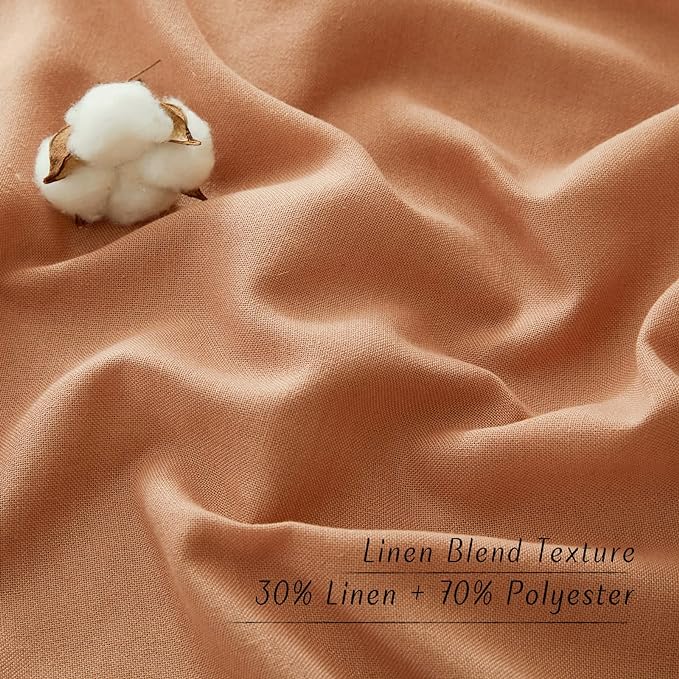 NICETOWN Linen Curtains 96 inches Long for Living Room, Grommet Semi Sheer Drapes Linen Weave Window Treatments Privacy Added with Light Filtering for Bedroom, Burnt Orange, W34 x L96, 2 Panels