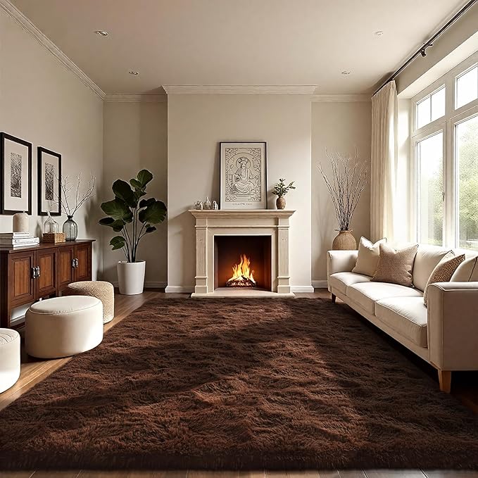 LOCHAS Ultra Soft Indoor Modern Area Rugs Fluffy Living Room Carpets for Children Bedroom Home Decor Nursery Rug 4x6 Feet, Brown