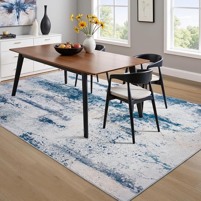 Toneed Abstract Area Rug 5x7 Modern Washable Rug Soft Non Slip Rug Low Pile for Bedroom Living Room Dining Room Dusty Teal Grey