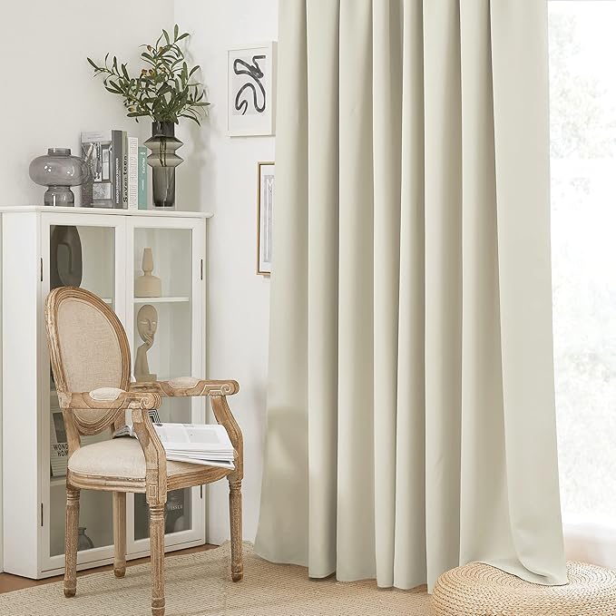 RYB HOME Curtains for Bedroom Living Room 63 inches Long, Thermal Insulated Privacy Rod Pocket Drapes for Nursery Office Home Theater, Width 42 by Length 63, Beige, 2 Panels