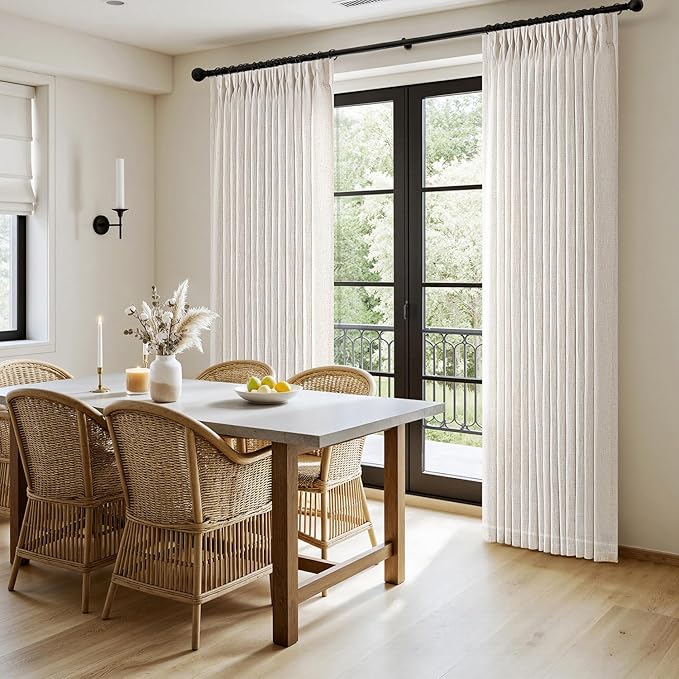 MIULEE Pinch Pleated Thick Linen Curtains 105 Inches Long 2 Panels for Living Room Bedroom, Pinch Pleat Drapes Back Tab Light Filtering Floor to Ceiling Semi Sheer Natural Farmhouse Window Curtains