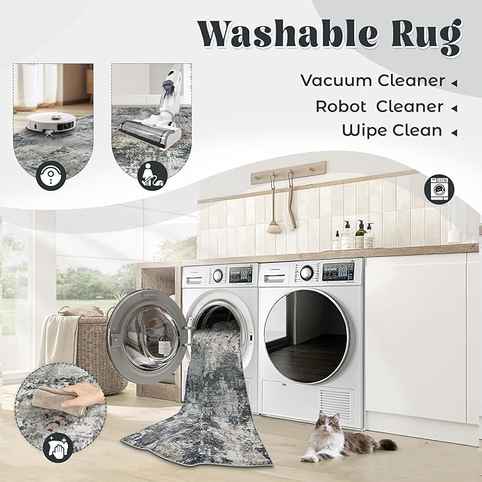 XLUEZ 6x9 Area Rugs for Living Room, Washable Modern Abstract Large Area Rug Neutral Soft Non Slip Kids Rug Stain Resistant Indoor Carpet for Bedroom Nursery Dining Room Playroom(GreyWhite, 6'x9')