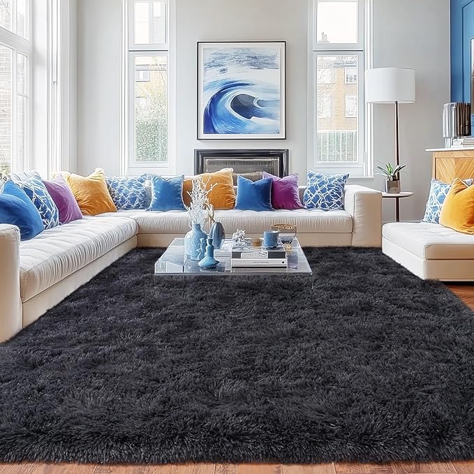Rugs for Living Room 8x10, Soft Shaggy Modern Shag Area Rug for Bedroom, Upgrade Non-Slip Plush Fluffy Carpet for Kids Boys Girls Room Home Decor Aesthetic, Charcoal Gray