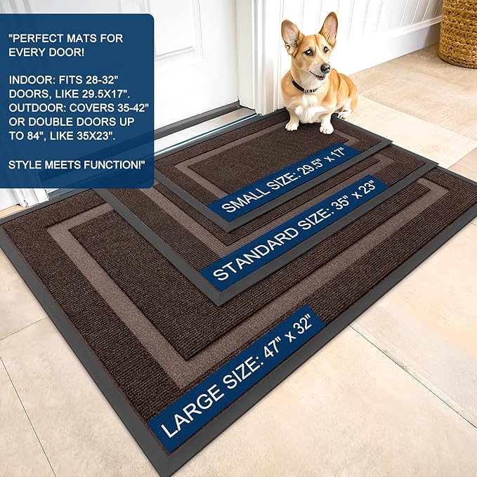 OLANLY Front Door Mat Indoor Outdoor Entrance, Waterproof All-Season, All-Weather Doormat, Sturdy Natural Rubber, Fade Resistant, Low Profile, Easy Clean Patio Porch Entryway Mat, 47x23, Dark Brown