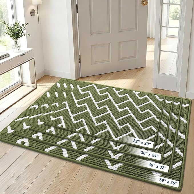 OLANLY Front Door Mat, Non-Slip Rubber Backing, Dirt Resistant and Absorbent, Washable, Easy to Clean Low-Profile Indoor Doormat for Back Door, Entryway, Inside Entrance, 48x32, Green