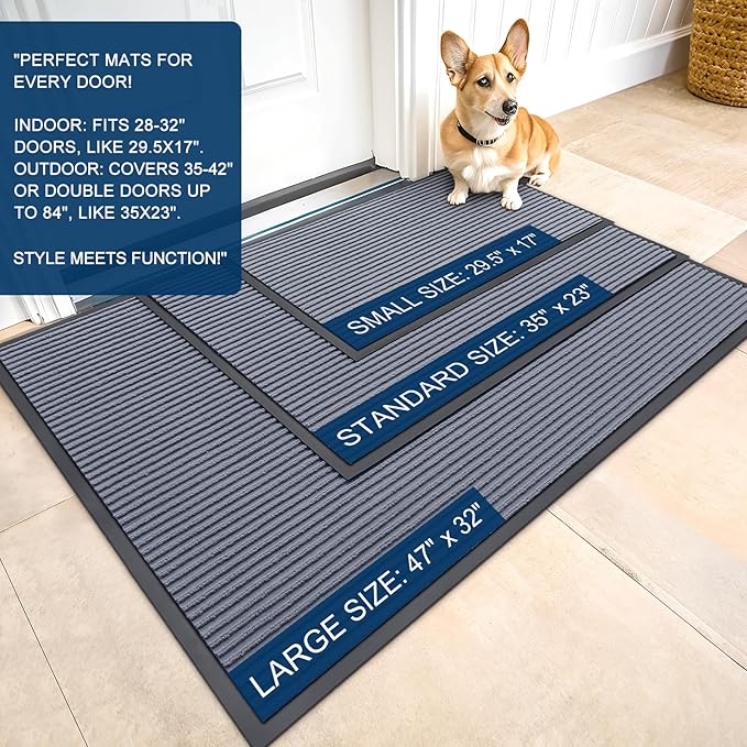 OLANLY Front Door Mat Indoor Outdoor Entrance, 2-Pack 47 x 23 Inch, Waterproof Heavy Duty Doormat, Fade Resistant, Low Profile, Easy Clean Patio Porch Welcome Floor Mats for Entry, Ash Grey
