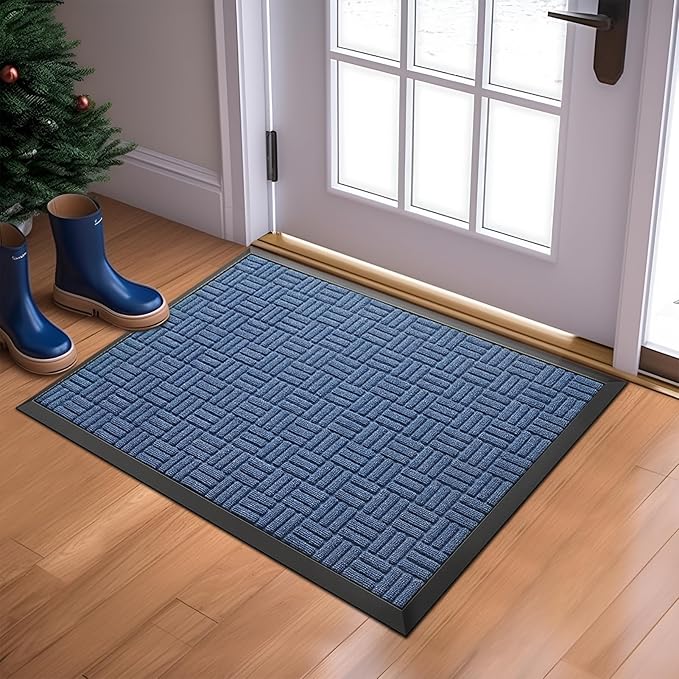 Mibao Front Door Mat, Heavy Duty Durable Welcome Mat for Outdoor Indoor, Dirt Trapper Waterproof Super Absorbent Door Mat for Entryway Outside Patio Porch, 35.5" x 24", Blue