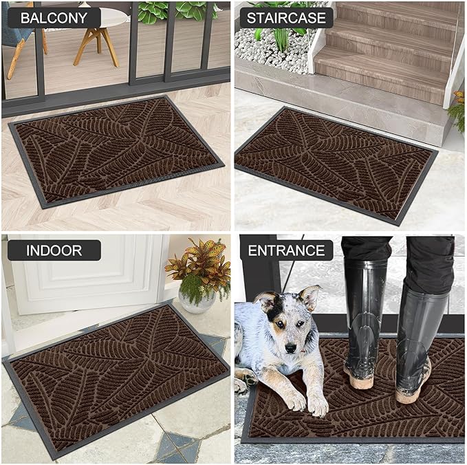 Colorxy Waterproof Doormat, Sturdy Natural Rubber Front Door Mats, Non Slip Low Profile Indoor Outdoor Entrance Mat, Stain Resistant Easy Clean Floor Mat for Patio or Entryway, 71''x47'', Dark Brown