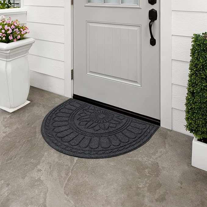 Mohawk Home Entryway Door Mat 2' X 3' All Weather Outdoor Non Slip Recycled Rubber Doormat, Rope Impressions Graphite
