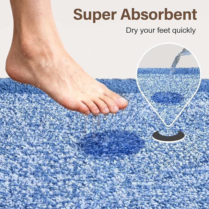 36x24 Large Bathroom Rugs Washable Non Slip, Blue Bath Mat for Bathroom Floor Tub, Soft Absorbent Quick Dry Mats for Shower, Bathtub,Home Decor