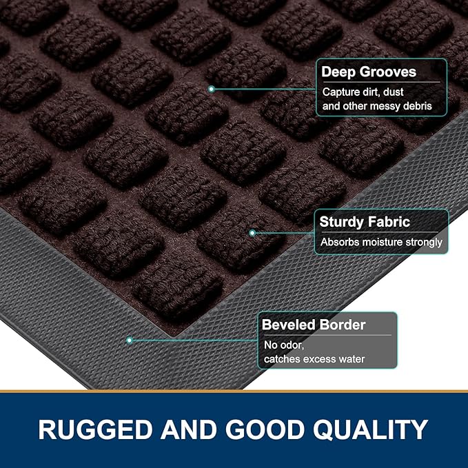 Smiry Front Door Mat Outside Entrance, Heavy Duty Natural Rubber Doormat, Non Slip, Trap Dirt and Moisture, Easy Clean, Low Profile Welcome Floor Mats for Indoor Outdoor Entry, 71x23 Inch, Brown
