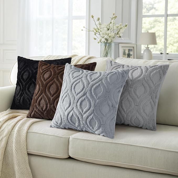 decorUhome Throw Pillow Covers 26x26 Inch Set of 2, Soft Plush Faux Wool Blue Grey Solid Couch Pillow Covers, Accent Euro Sham Farmhouse Neutral Square Pillow Cases for Sofa Bed Living Room