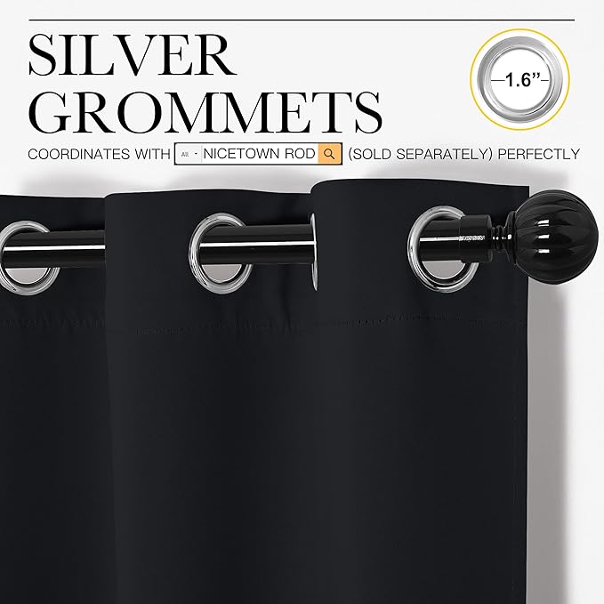 NICETOWN Blackout Curtain Panels 86 inches - Light Reducing Thermal Insulated Solid Grommet Blackout Curtains/Panels/Drapes for Living Room (Set of 2, 55 inches by 86 Inch, Black)
