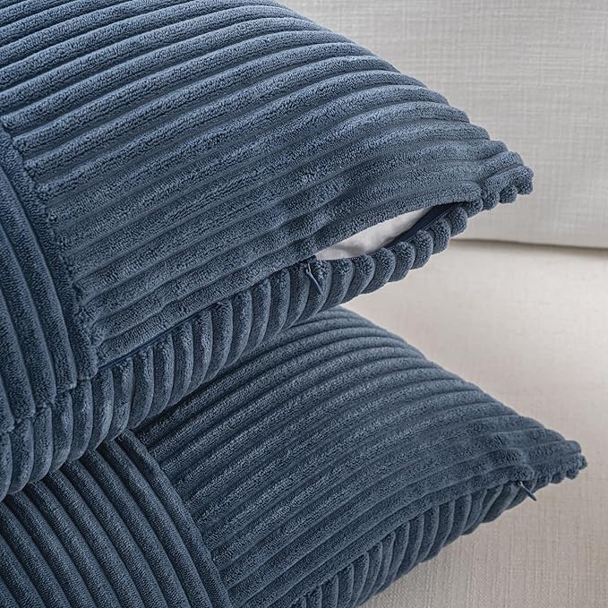 Fancy Homi 2 Packs Dusty Blue Euro Decorative Throw Pillow Covers 28x28 Inch for Couch Bed, Rustic Farmhouse Boho Home Decor, Soft Corss Corduroy Patchwork Textured Square Cushion Case 71x71 cm