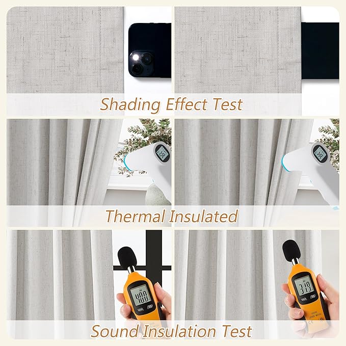 Guken 108 Inch Long Natural 100% Blackout Curtains for Living Room Bedroom Back Tab Thermal Insulated Netural Farmhouse Black Out Linen Drapes Room Darkening Window Curtain 2 Panels Set, 9 FT