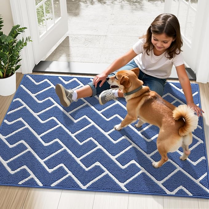OLANLY Front Door Mat, Non-Slip Rubber Backing, Dirt Resistant and Absorbent, Washable, Easy to Clean Low-Profile Indoor Doormat for Back Door, Entryway, Inside Entrance, 48x32, Navy
