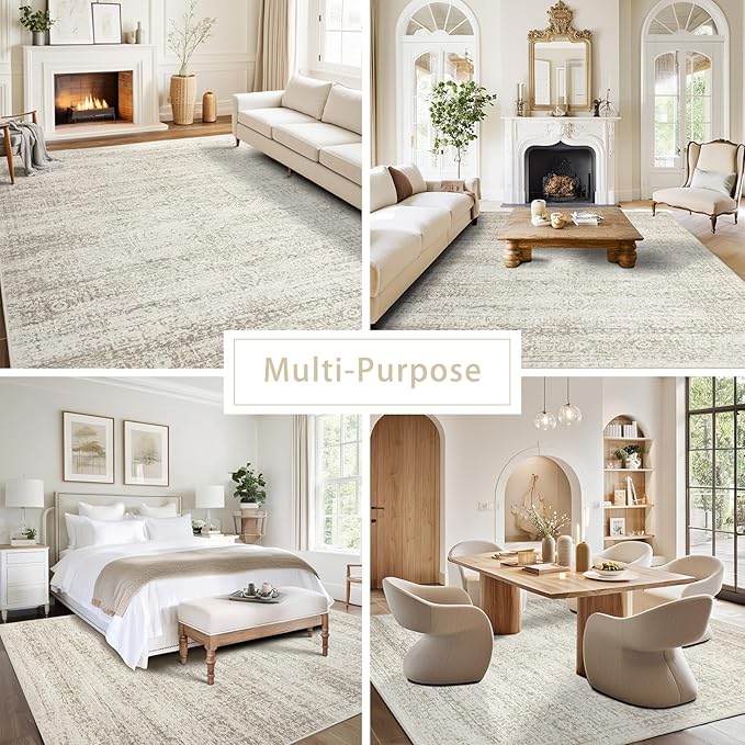 Washable Rugs 6x9 Area Rugs for Living Room,Rugs for Bedroom, Large Carpets,Ultra Soft Faux Wool Retro Dining Room Rug,Non Slip&Non-Shedding Low Pile Vintage Print Rug Indoor for Home Office