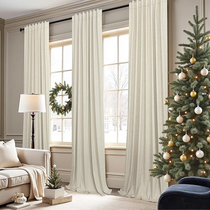 Farmhouse Style 94 Inch Curtains for Living Room Drapes Back Tab Pleated Linen Blackout Earthy Curtain Heat Blocking Black Out Window Treatment Master Bedroom Sunroom 2 Burg Panel 94 Long Length Beige
