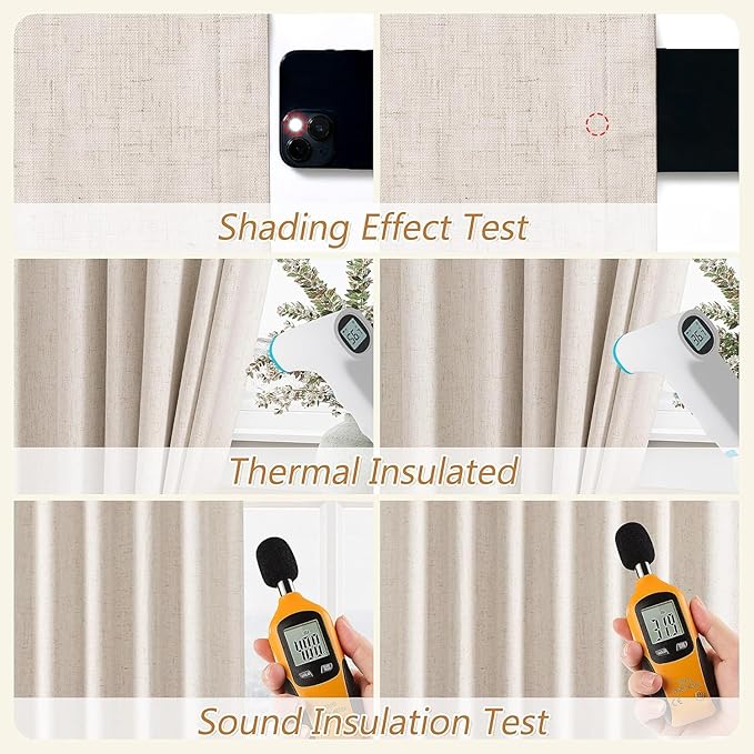 Guken 100% Blackout Linen Curtains 96 Inch Length 2 Panels Set for Living Room Bedroom Back Tab Thermal Insulated Black Out Drapes Room Darkening Farmhouse Style for Bedroom Window Curtains 40 Wide