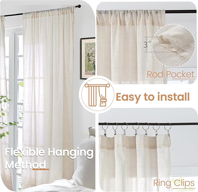 BGment Linen Curtains 84 Inch Length for Living Room, Oatmeal Lightweight Rustic Country Window Drapes for Farmhouse Bedroom Dining Room Decor Rod Pocket Textured, 2 Panels Set, Each 60 Inch Wide