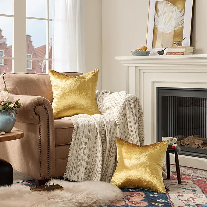 GIGIZAZA Gold Velvet Pillow Covers 26x26, Pack of 2 Throw Pillows Square Covers Modern Decorative Big Pillows Cases for Living Room Couch Vintage Cushion Covers