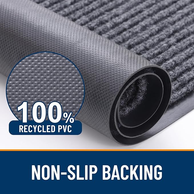 OLANLY Front Door Mat Indoor Outdoor Entrance, 2-Pack 35 x 23 Inch, Waterproof Heavy Duty Doormat, Fade Resistant, Low Profile, Easy Clean Patio Porch Welcome Floor Mats for Entry, Grey