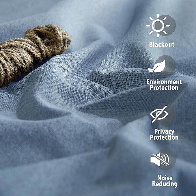NICETOWN Stone Blue Full Shade Faux Linen Curtain Panels 90" Long, Pair of Energy Smart & Noise Blocking Out Blackout Drapes for Guest Room Window, Thermal Insulated Lined Window Dressing (52 inch)