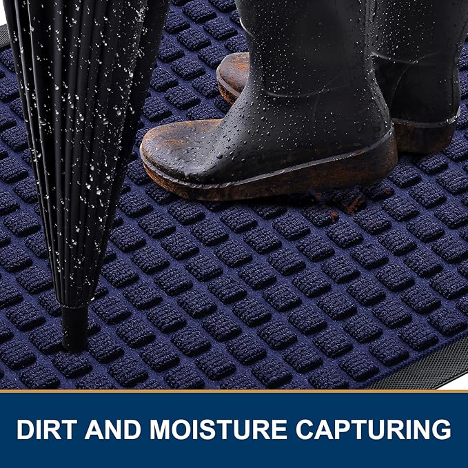 Smiry Front Door Mat Outside Entrance, Heavy Duty Natural Rubber Doormat, Non Slip, Trap Dirt and Moisture, Easy Clean, Low Profile Welcome Floor Mats for Indoor Outdoor Entry, 71x23 Inch, Navy Blue