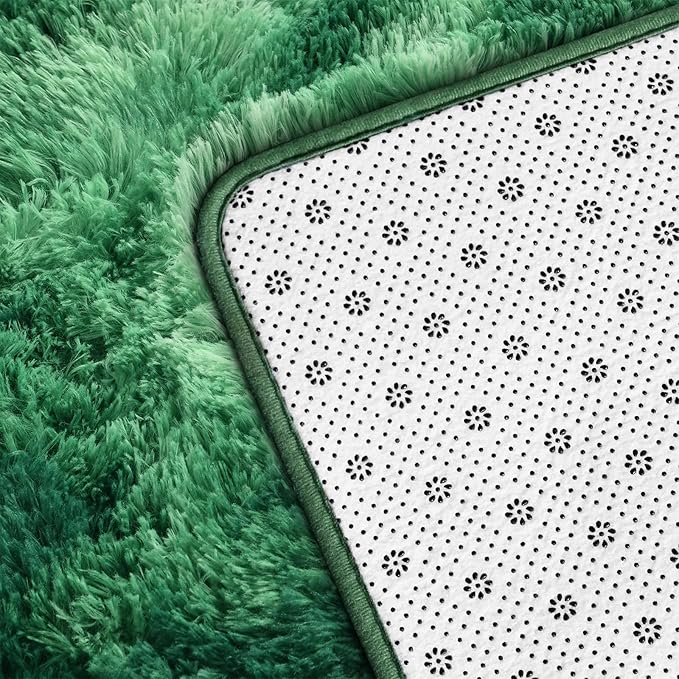Deerhoo Large Shag Area Rugs 8 x 10, Plush Fuzzy Rugs for Living Room, Ultra Soft Fluffy Furry Rug for Bedroom, Indoor Carpet Nursery Rugs for Kids Room Home Decor, Tie-Dyed Emerald Green