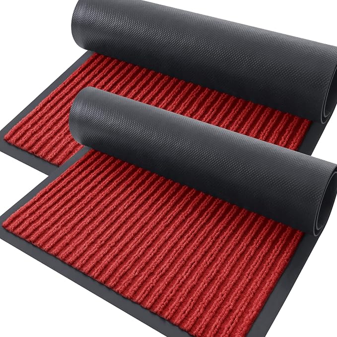 OLANLY Front Door Mat Indoor Outdoor Entrance, 2-Pack 47 x 32 Inch, Waterproof Heavy Duty Doormat, Fade Resistant, Low Profile, Easy Clean Patio Porch Welcome Floor Mats for Entry, Red