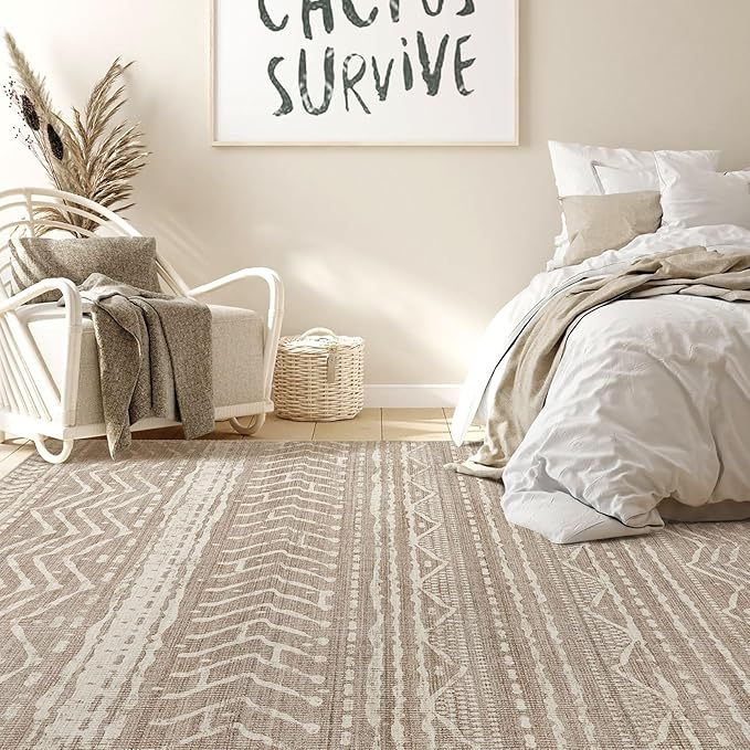 Nakagishi 10x14 Area Rugs Living Room: Washable Boho Large Neutral Modern Soft Stain Resistant Farmhouse Indoor Floor Rug Non-Slip Carpet for Bedroom Nursery Playroom Office Dining Room- Dark Brown