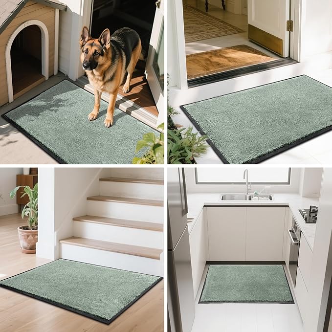 Mibao Dirt Trapper Door Mat for Indoor Outdoor, Waterproof All-Season, All-Weather Doormat, Heavy Duty Non-Slip Entrance Rug, Low Profile Absorbent Entrance Mat Carpet, 72" x 24", Green