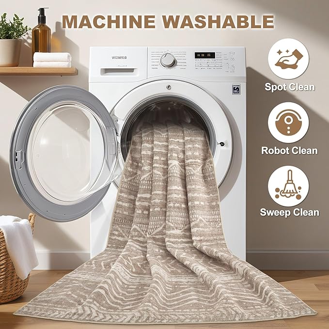 Nakagishi 10x12 Area Rug Living Room: Washable Boho Large Neutral Modern Soft Farmhouse Rugs Stain Resistant Indoor Floor Non-Slip Accent Carpet for Bedroom Nursery Kids Playroom Office Dining Room