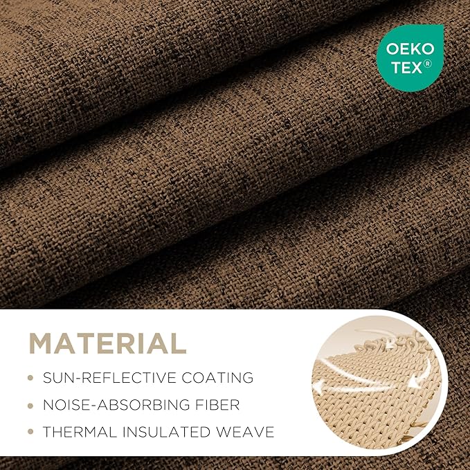 Joydeco Blackout Curtains for Bedroom - 100% Light Blocking 2 Panels Cappuccino Drapes 37" W x 90" L, Thermal Insulated Room Darkening Curtains, Linen Textured for Living Room, Rod Pocket & Back Tabs