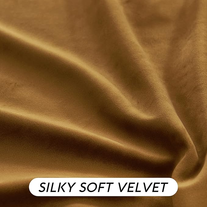 RYB HOME Brownish Gold Velvet Curtains 96 inch, Retro Vintage Room Darkening Window Curtains for Living Room Thermal Insulated Shades with Pleat Tape Pocket & Tabs for Bedroom, W52 x L96 inch, 2 Panel