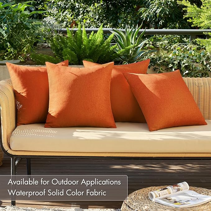 MIULEE Pack of 4 Decorative Throw Pillow Covers Outdoor Linen Waterproof Pillow Covers Farmhouse Cushion Cases for Patio Garden Tent Balcony Couch Sofa 16x16 inch Orange