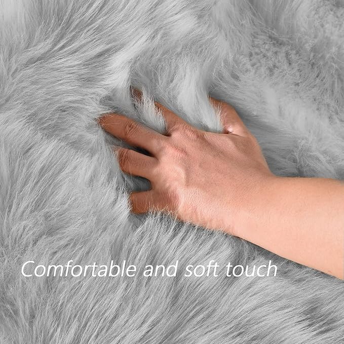 Latepis Round Grey Rugs 6.7ft Faux Sheepskin Fur Circle Rug Fluffy Rugs for Living Room Washable Furry Nursery Shaggy Rug Luxury Home Decor