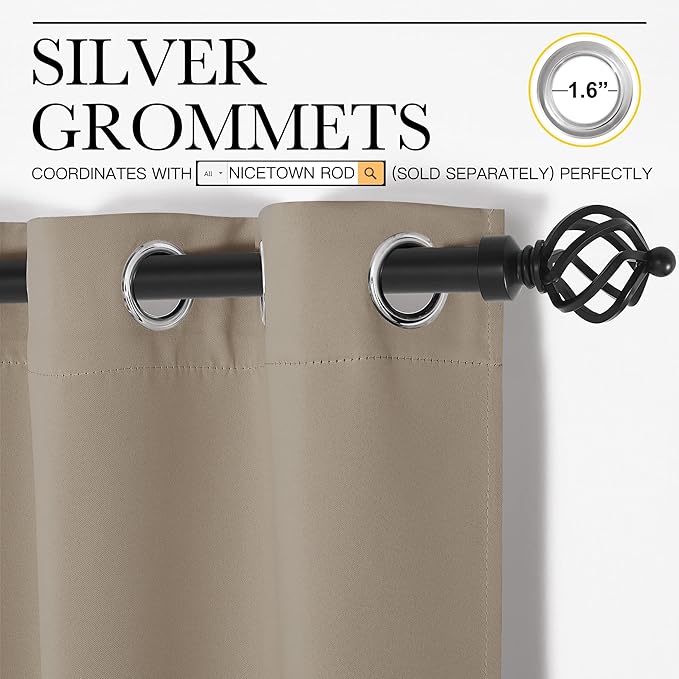 NICETOWN Patio Glass Door Blackout Curtains for Bedroom/Living Room, Privacy Panel Drapes for Dining Room and Guest Room (Taupe, 42 inches Wide x 95 inches Long, 1 Pair)