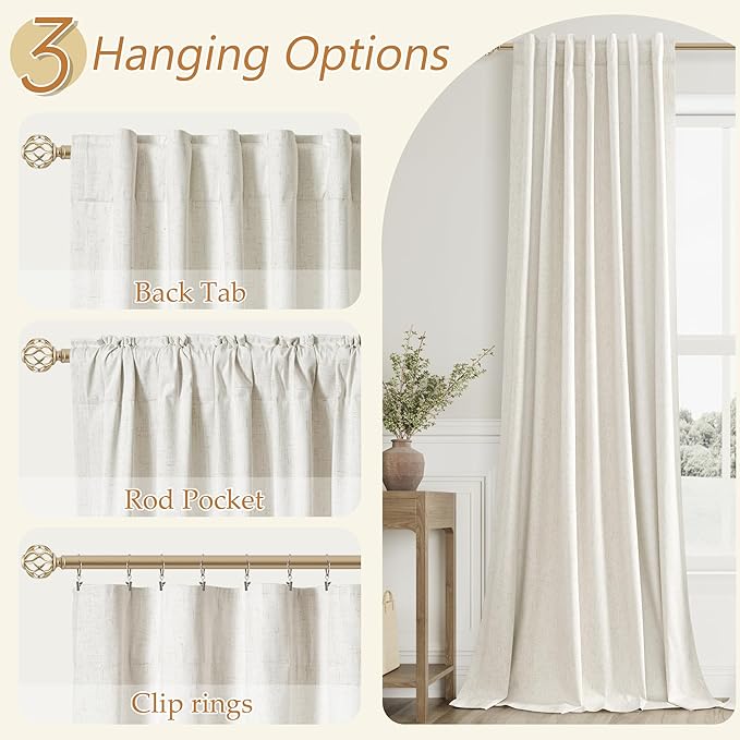 Guken Cream 100% Blackout Linen Curtains 72 Inch Length 2 Panels Set for Living Room Bedroom Back Tab Thermal Insulated Black Out Drapes Room Darkening Farmhosue Window Curtains,52x72