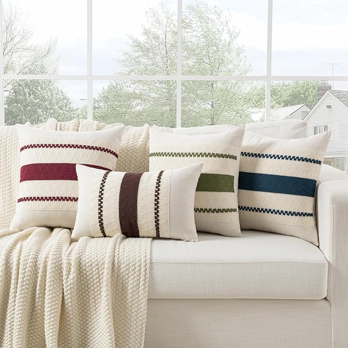 Fancy Homi Set of 1 Burgundy Boho Decorative Throw Pillow Covers 22x22 Inch for Couch Bed Sofa, Aesthetic Modern Farmhouse Christmas Room Decor, Soft Cotton Cute Textured Wind Red Cushion Case